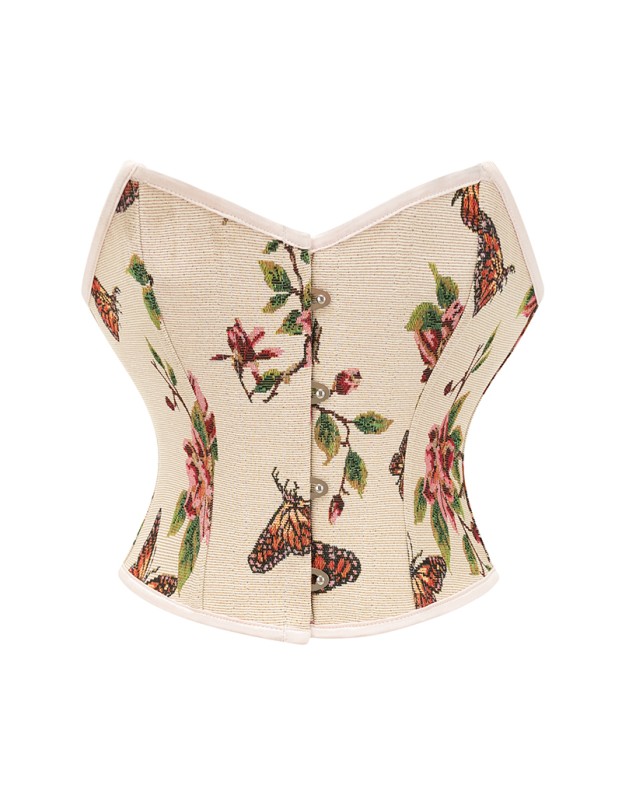 Sexy Bustier Butterfly Print Corset Tops For Women Waist Trainer Short Corset 22047