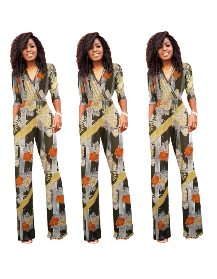 Women Half sleeves Flower Print Jumpsuit M8309