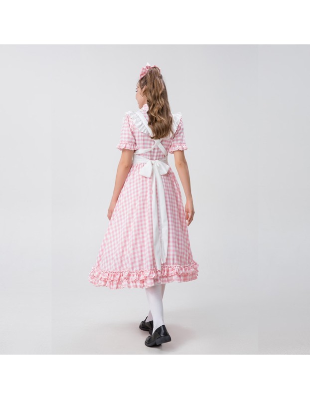 Halloween Farm Checked Lace Oktoberfest Costume Maid Master Dress YM0925