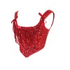 2023 Court Sexy Women Red Fringe Corset Little Sequin Vest Lacing Bustier WK2311