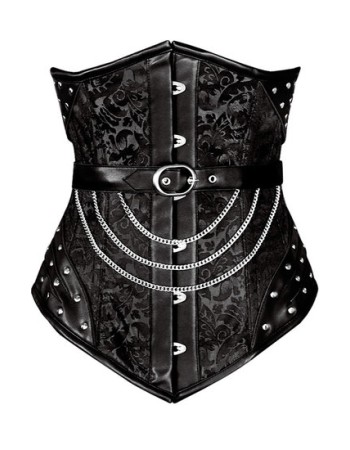 2PCS Black Steampunk Leather Look Underbust Corset M1334