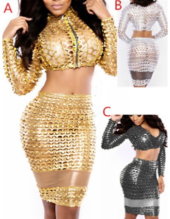 Sexy two pieces hollow out dress M3914