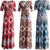Vintage boho style geometric print half sleeve dresses M8409