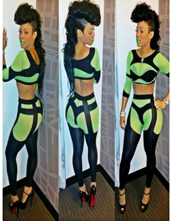 Two Piece Design Long Sleeves Adult Bandage Bodycon Jumpsuit M3809
