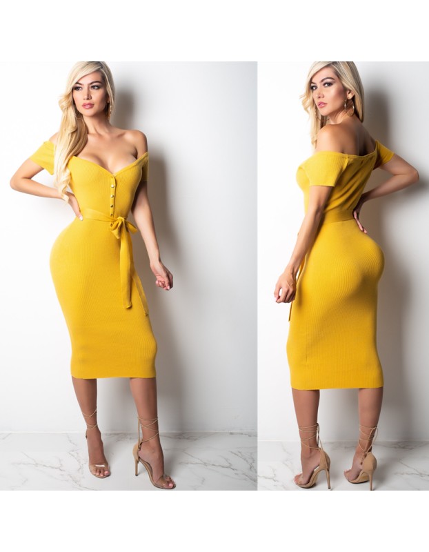 Sexy V Neck Off Shouler Autumn Winter Knitted Dresses m8281
