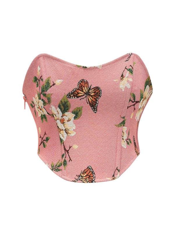 Belly Oil Painting Wind Corset Top Yarn Dyed Jacquard Fish Bone Waist Corset 22048