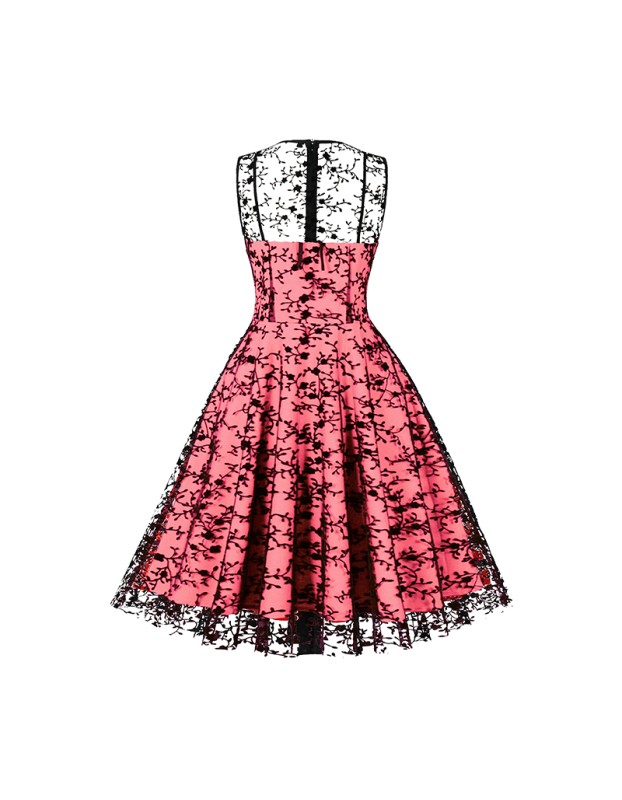 Women Gauze Embroidery Waist Sleeveless Lolita Court Swing Midlength Dress 5122