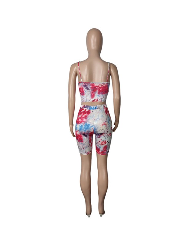 Fashion printing shorts set with hollow out two piece bandage M054