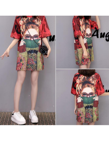 Casual Loose Cartoon Printed T Shirt Dress M8369