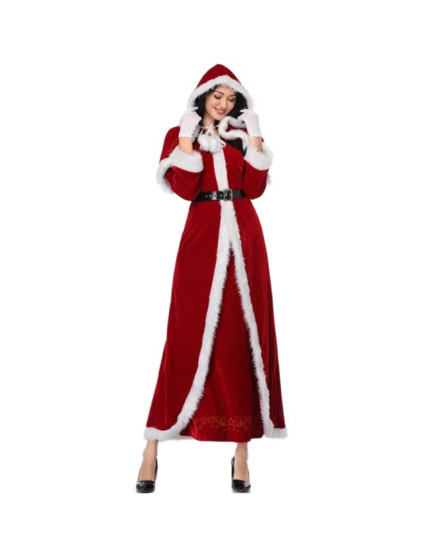 Women Fur Trim Christmas Santa Claus Cloak Xmas Costumes M1194