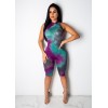 Sleeveless women skinny print jumpsuit m8387