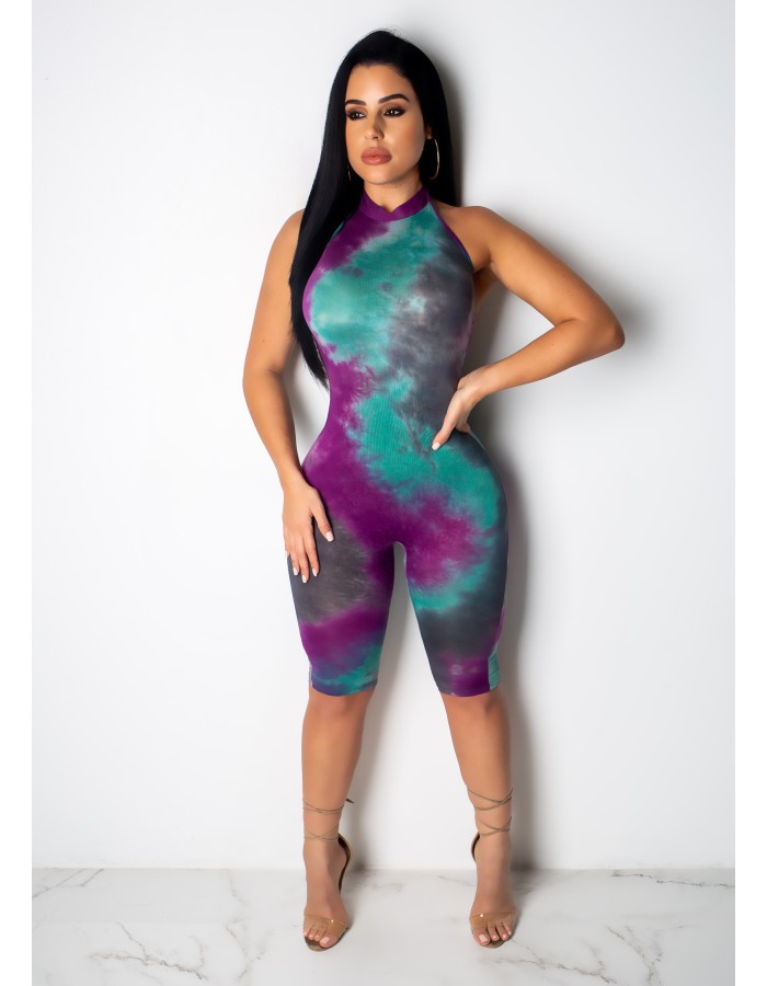 Sleeveless women skinny print jumpsuit m8387