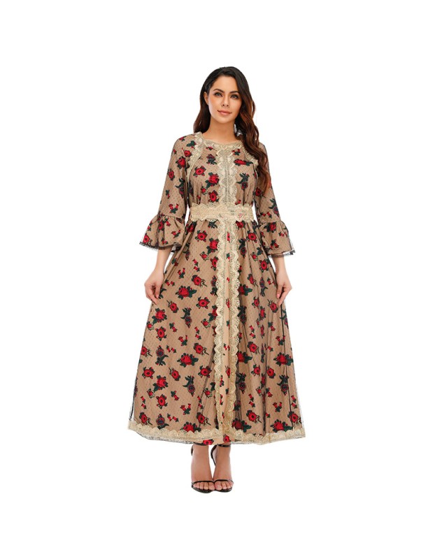 African Design Print Mesh Muslim Clothing Elegant Floral Women Party Dress 21275