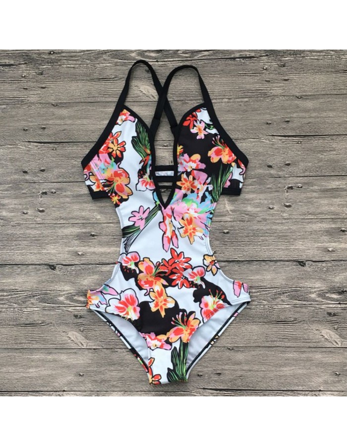 Sexy One Piece Swimsuit Women Swimwear Print Bodysuit M17085