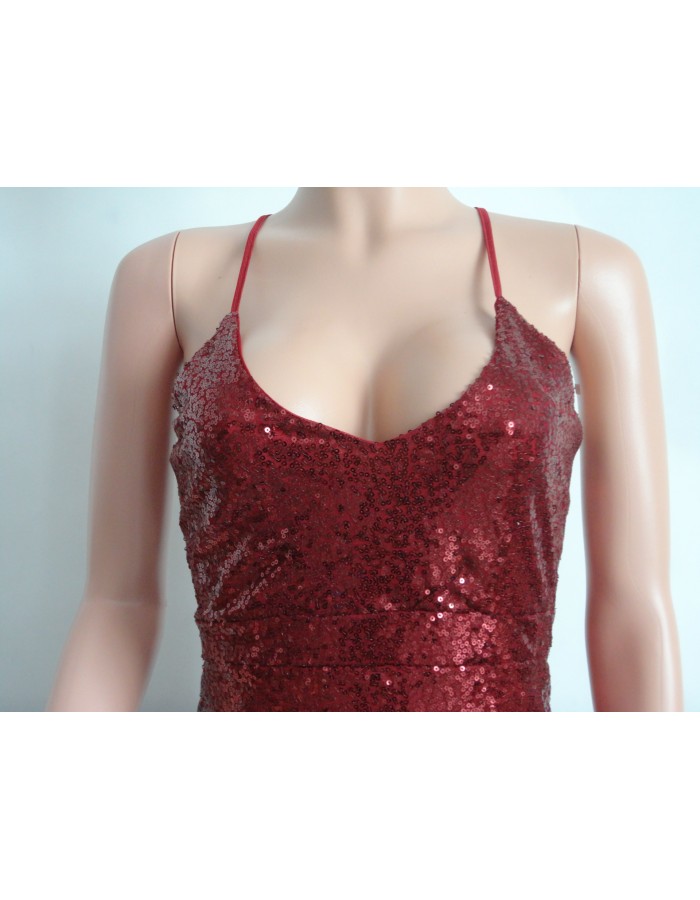 Ladies Deep V Neck Sequin Spaghetti Strap Bandage Dress M8088