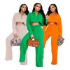 Women's Autumn Simple Solid Color Shirt Wide Leg Straight Pants Casual Suit YM8628