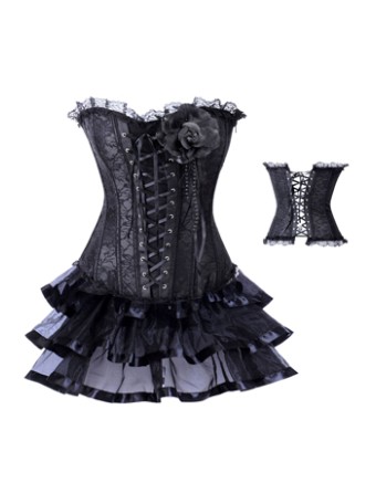 black corsage decorated jacquard corset with skirt m1976B