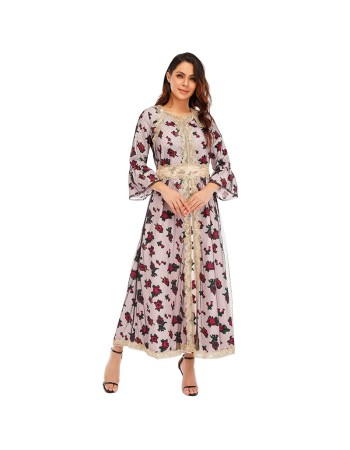 African Design Print Mesh Muslim Clothing Elegant Floral Women Party Dress 21275