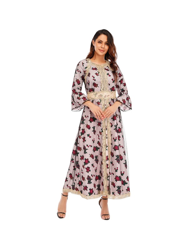 African Design Print Mesh Muslim Clothing Elegant Floral Women Party Dress 21275