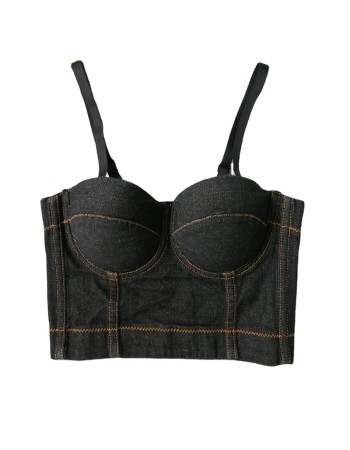 Outside Wearing a Cowboy Halter Crop Striped Top Nightclub Wipe Chest 8999