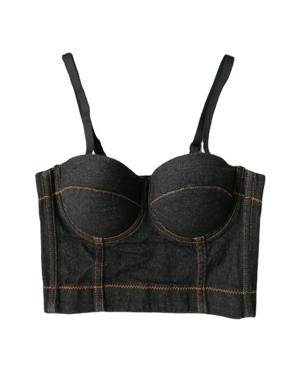 Outside Wearing a Cowboy Halter Crop Striped Top Nightclub Wipe Chest 8999