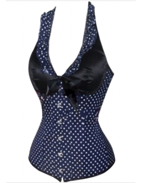 Black with White Polka Dots Overbust Corset