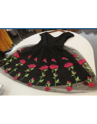 Vintage Black Dress with Red Roses M30411