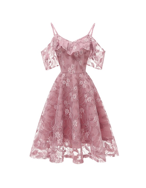 Sling Sleeves Flower Slim Women Sexy Swing Summer Lace Party Dress CD1627