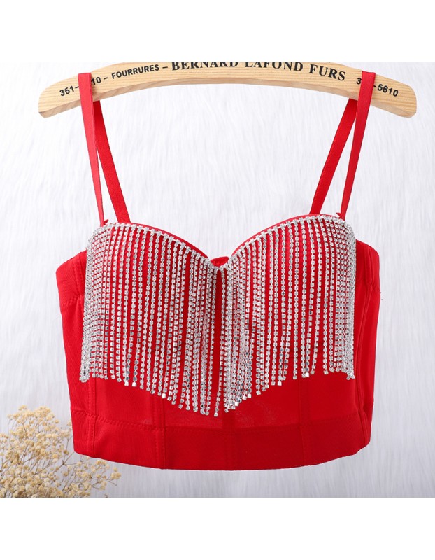 Tassel Drill Chain Shaping Short Style Backless Suspender Underwear 8045