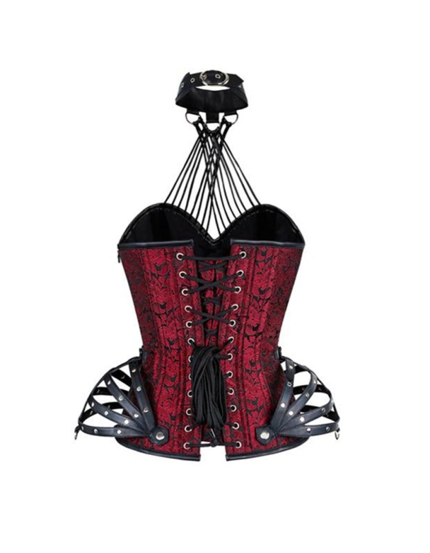 New Style 13 Steel Bones Brocade Print Overbust Corset Hip Cage m1409
