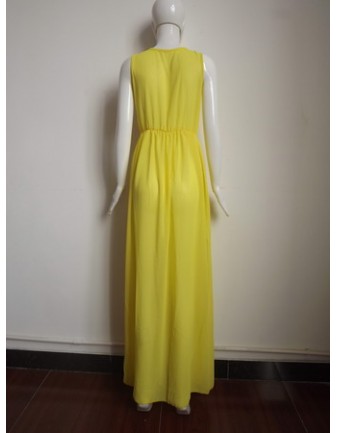 Sexy Yellow Maxi Evening Dress M3991
