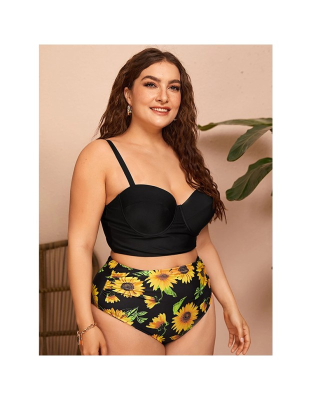 Solid Color Bikini Sexy High Waist Strap Swimsuit Plus Size Swimwear 491