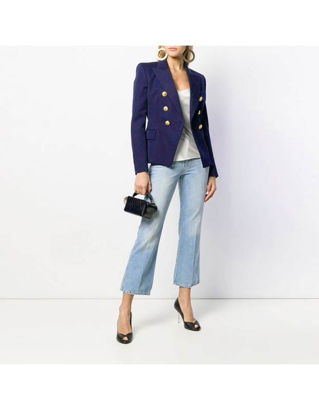 Short Suit Jacket Double Breasted Top Coat Solid Color Women Blazer H2013