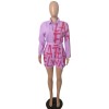 Pink Letter Printed Loose Casual Short Denim Jumpsuit M8461