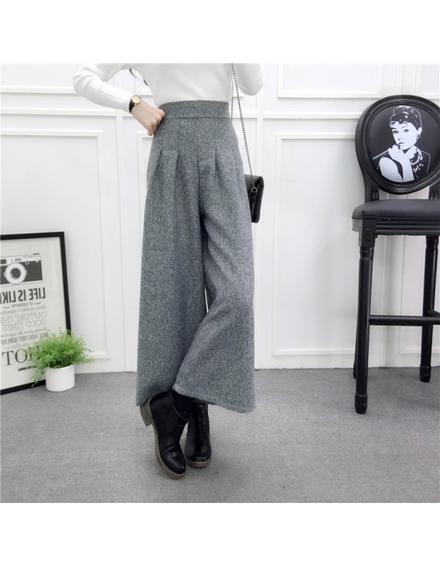 Autumn Winter Woolen Plaid Wide Leg Pants FG154