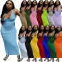 U neck causal woman dress fashionable sexy solid summer maxi dress M30120
