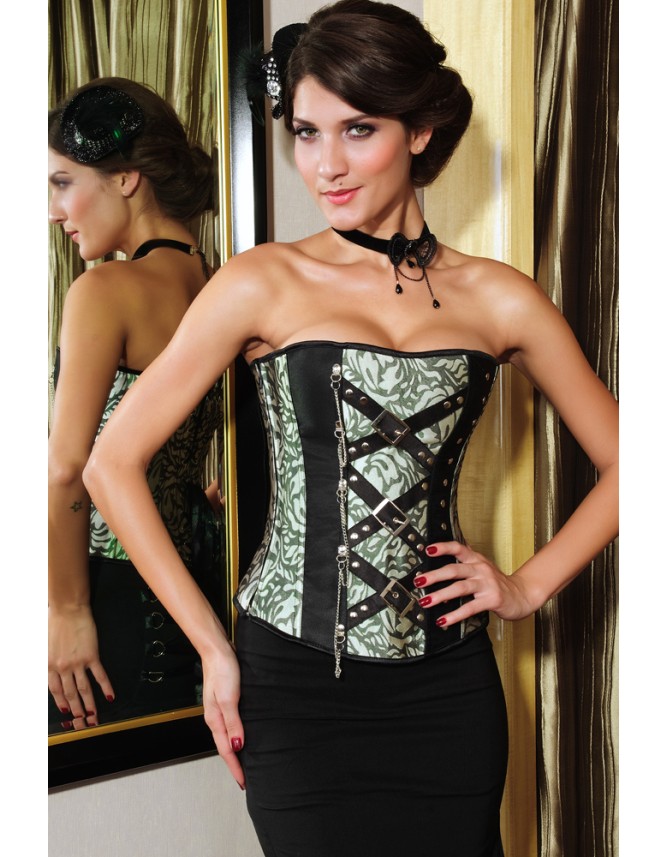 Classic Jacquard Corset with Rivets and Chain