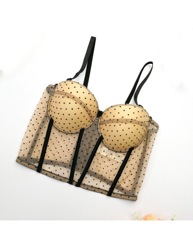 Polka Dot Lace Embroidery Sexy Women Chest Wrap Translucent Top KN8262