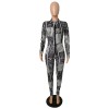 Autumn Long Sleeve Elasticity Skinny Print Vintage Jumpsuit M8486