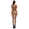 Short Sleeve Women Sexy Leopard Bodysuit Wet Look Faux Leather Catsuit XX68012