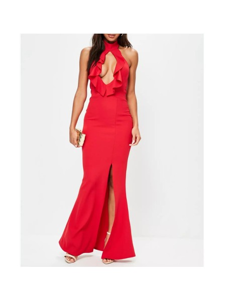Sexy V- Neck Ruffle Red Party Dress M18046