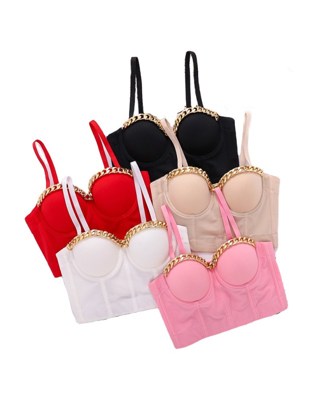 Gold Chain Suspender Vest Women Midriff Breast Fish Bone Top 8052