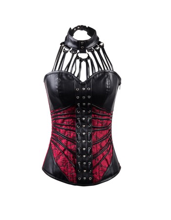 New Faux leather Halter Steel Boned Zip Corsets M1406