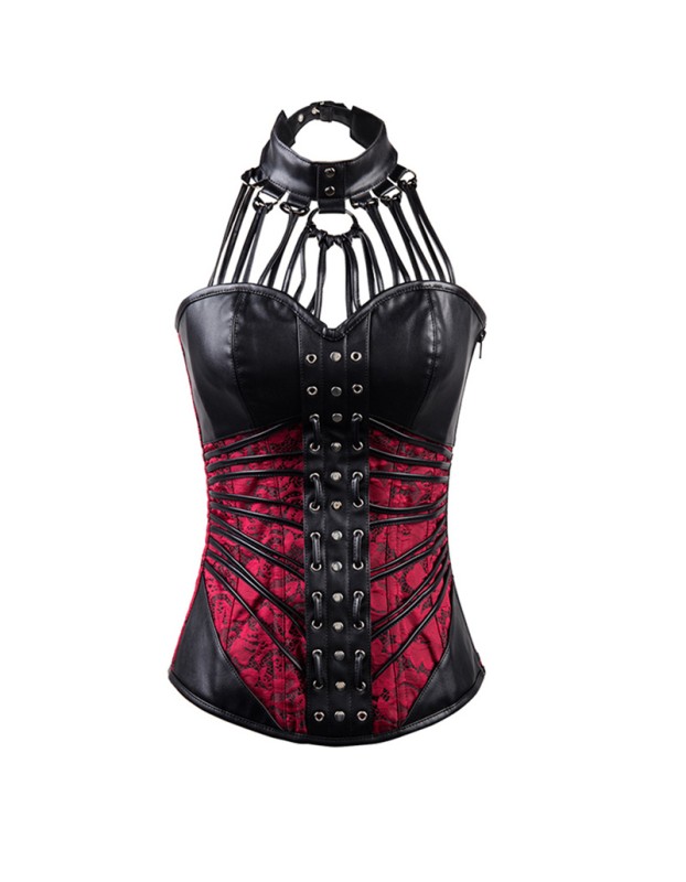 New Faux leather Halter Steel Boned Zip Corsets M1406