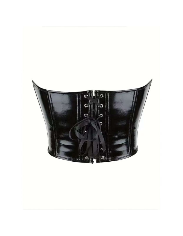 Heart Shaped Shiny Leather Plastic Tight Waistband PVC Breast Support Corset AM22116