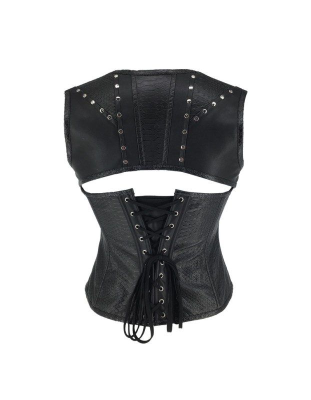 Faux Leather Sexy Fish Scale Printed Steampunk Corset Vest m1429