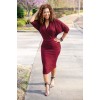 Elegant V Neck Batwing Sleeve Knee Length Bodycon Dress m8385