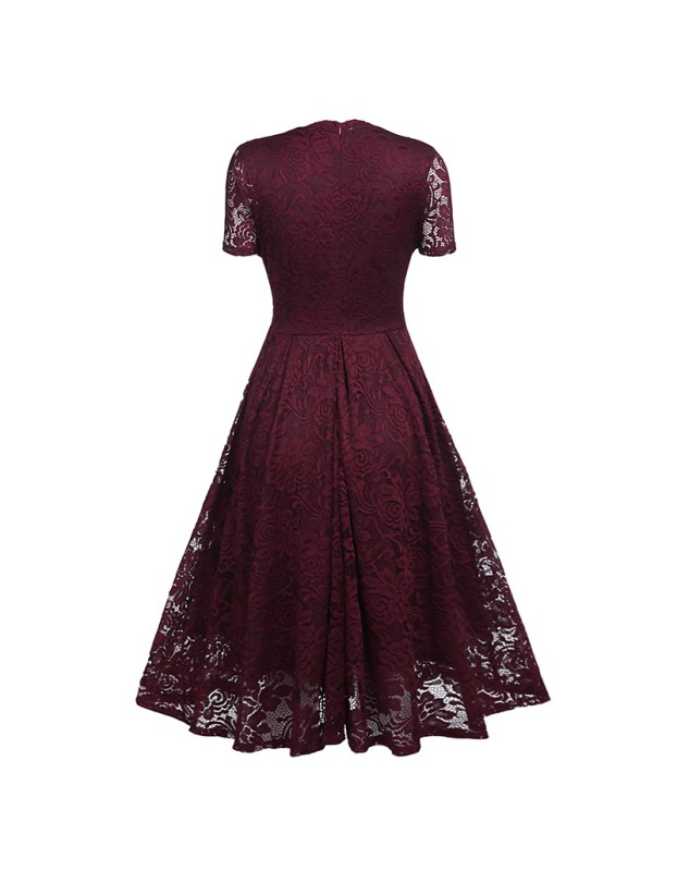 V-neck Midlength Lace Wedding Party With A Full Swing Dinner Dress CD1784