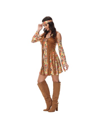 Vintage Women's Fringe Brown Cosplay Costume Full Hippie Disco Suits Costume MS1766