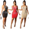 Rhinestone Shiny Skirt Dinner Gown Backless Sexy Mesh Night Dress X5251